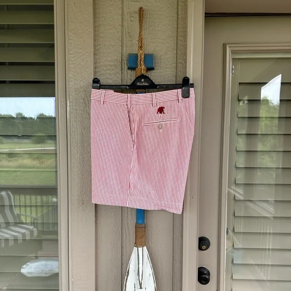 BERLE Men’s Red & White All Cotton Seersucker Flat Front 5” Alabama’ Shorts - 36 - Picture 11 of 11